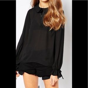 Black collared tie neck blouse